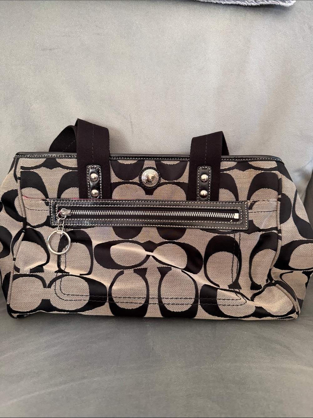 Coach Canvas Tote in Black and Beige Signature Print